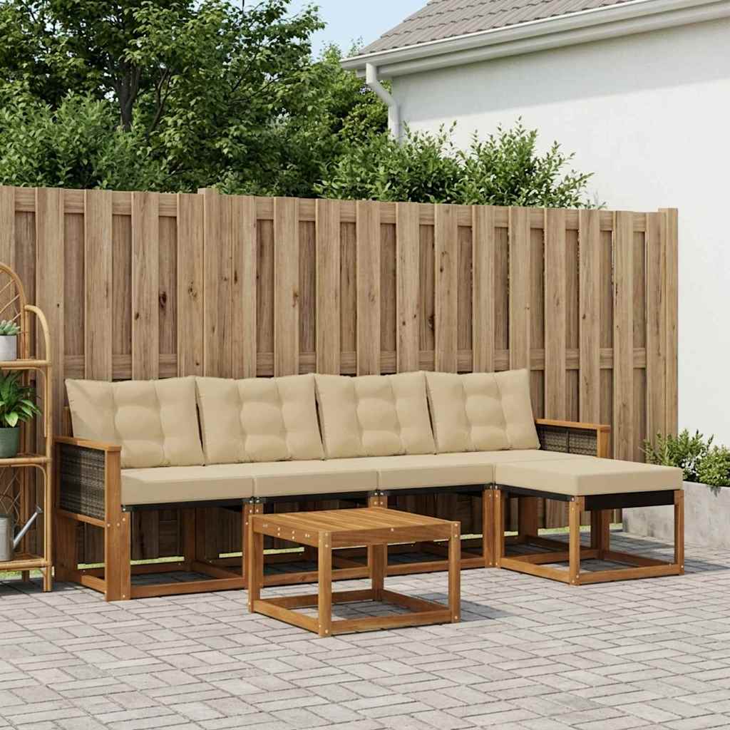 Buiten bankenset met kussen 6 pcs Natuurlijk en Beige is nu te koop bij PeponiXL, paradijselijk wonen!