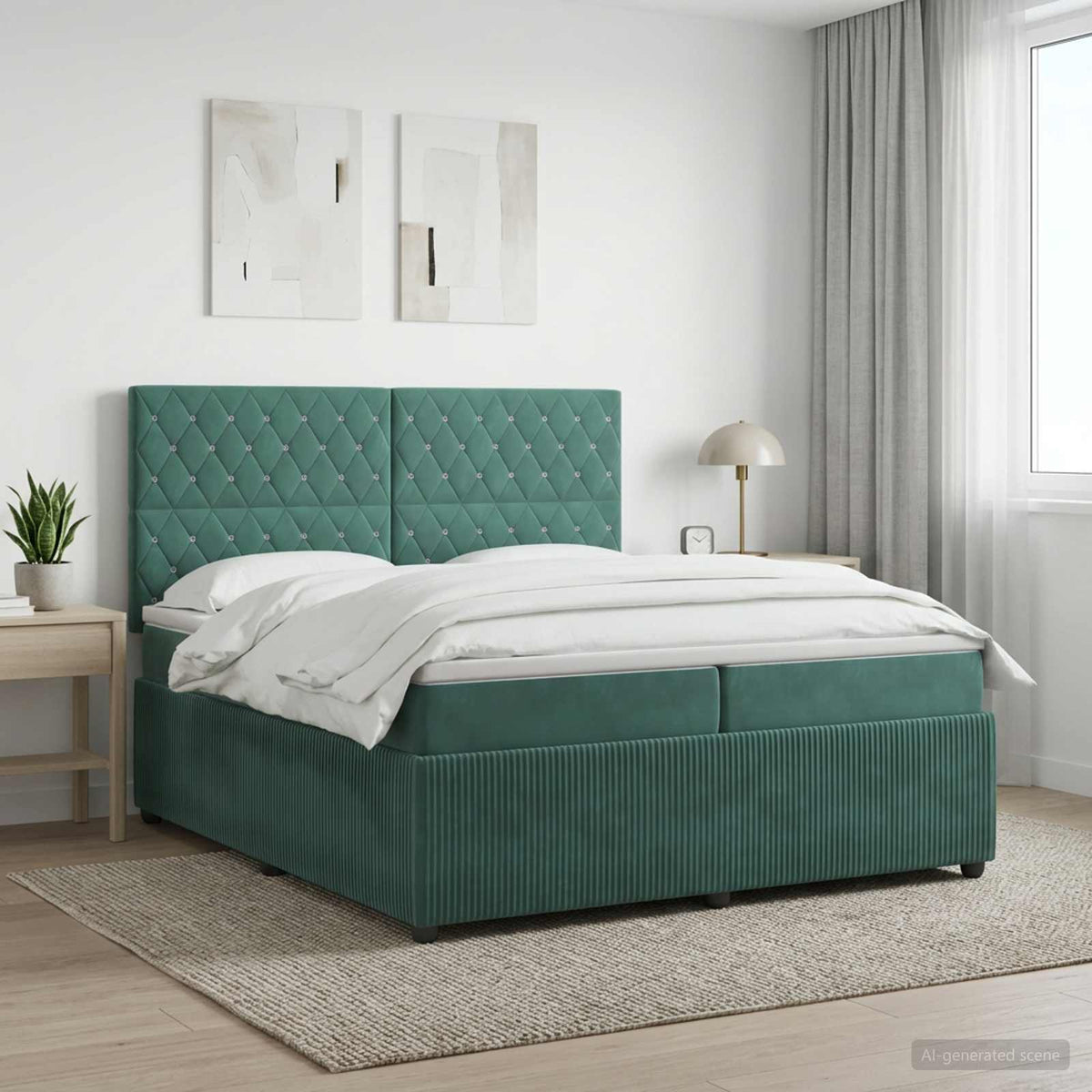 Boxspringbed met matras Donkergroen 200 x 200 cm Fluweel is nu te koop bij PeponiXL, paradijselijk wonen!