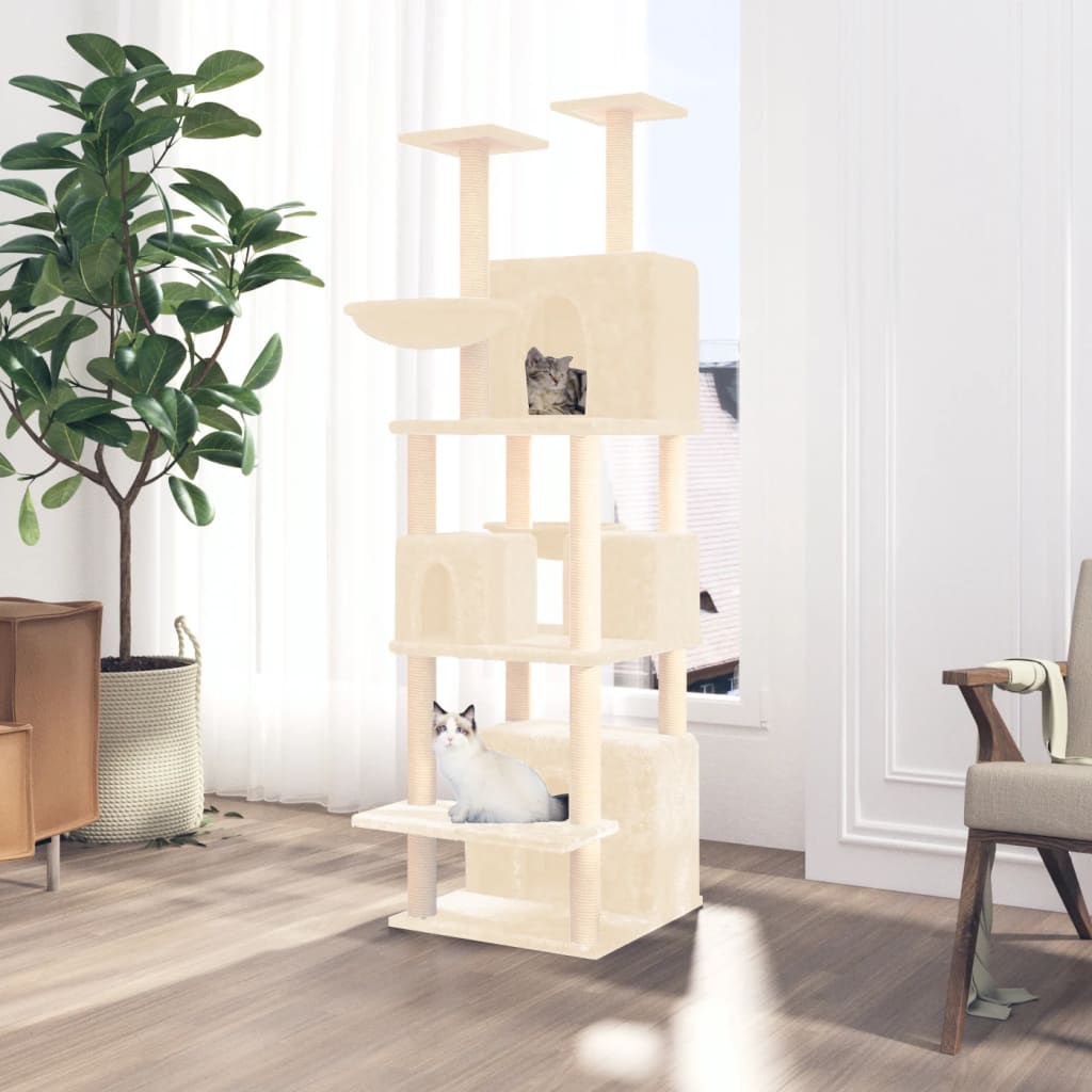 Kattenmeubel met sisal krabpalen 180 cm crèmekleurig is nu te koop bij PeponiXL, paradijselijk wonen!