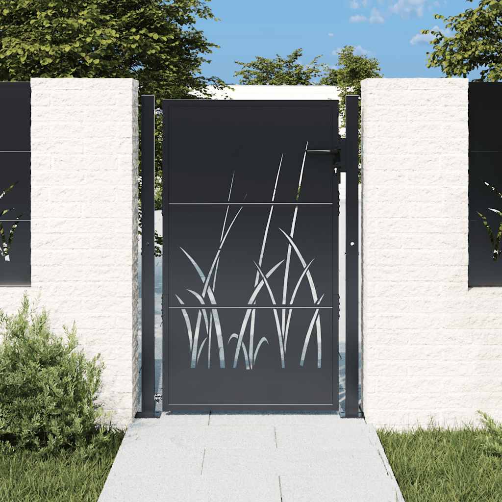 Poort 100x150 cm met grasontwerp staal antracietkleurig is nu te koop bij PeponiXL, paradijselijk wonen!