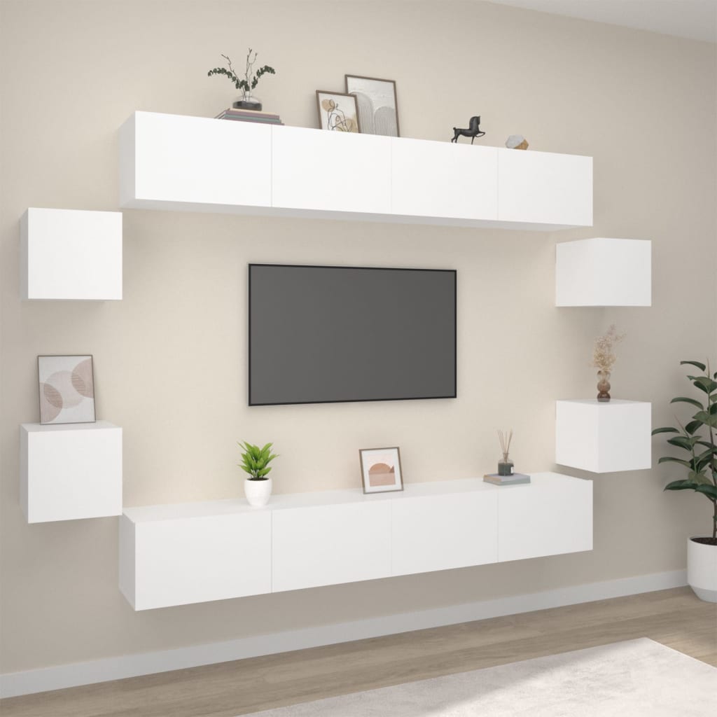 8-delige Tv-meubelset bewerkt hout wit is nu te koop bij PeponiXL, paradijselijk wonen!