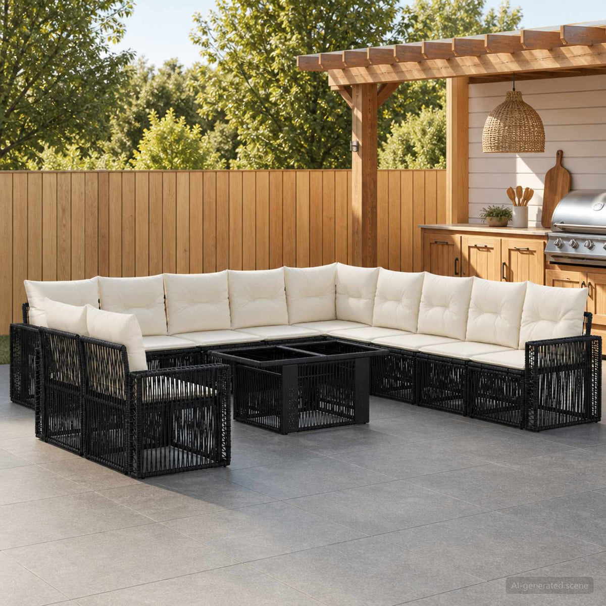 Tuinbankenset 12 st Zwart en Cream Wit poly rattan is nu te koop bij PeponiXL, paradijselijk wonen!