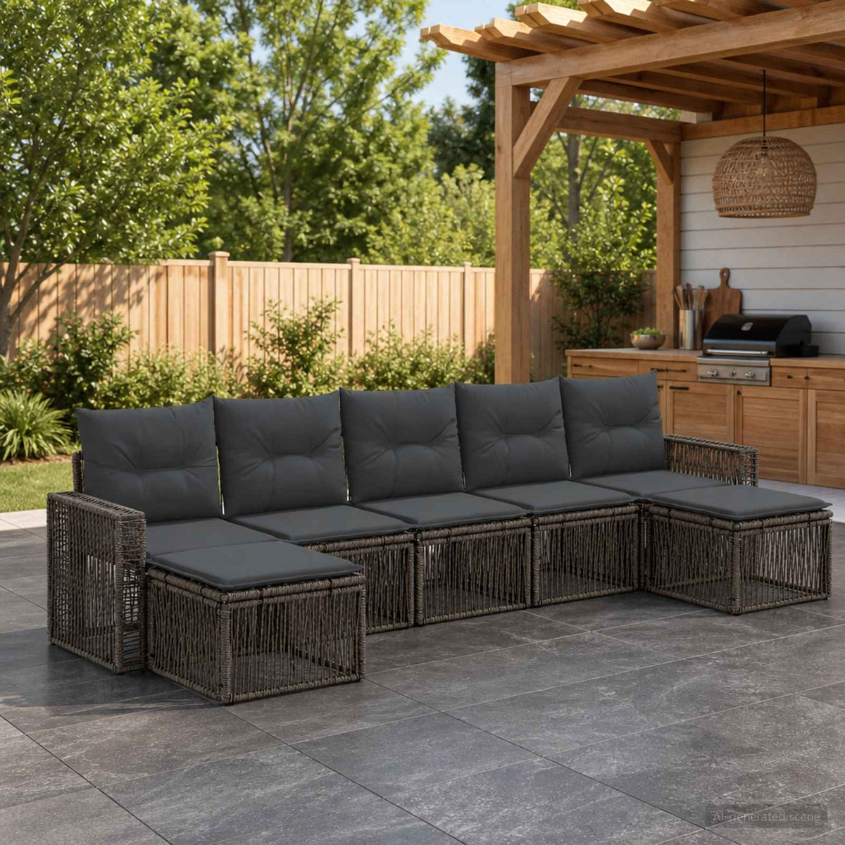 Tuinbankenset 7 pcs Grijs en Donkergrijs poly rattan is nu te koop bij PeponiXL, paradijselijk wonen!