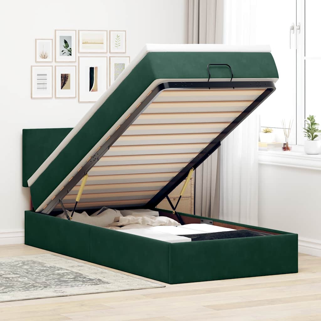 Bed poef met matras en LED's 90x200 cm fluweel donkergroen is nu te koop bij PeponiXL, paradijselijk wonen!