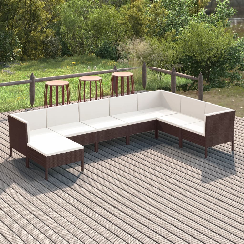 8-delige Loungeset met kussens poly rattan bruin is nu te koop bij PeponiXL, paradijselijk wonen!