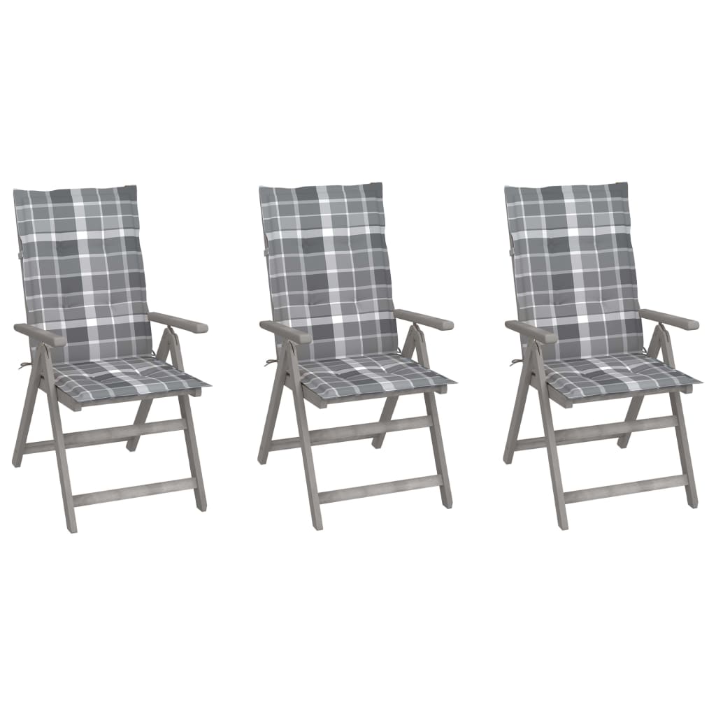 Tuinstoelen 3 st verstelbaar met kussens massief acaciahout is nu te koop bij PeponiXL, paradijselijk wonen!