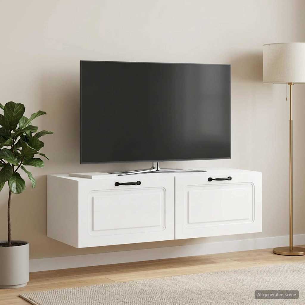 Wandbeugel TV-kast Hoogglans Wit 98 x 41 x 30 cm Bewerkt hout is nu te koop bij PeponiXL, paradijselijk wonen!