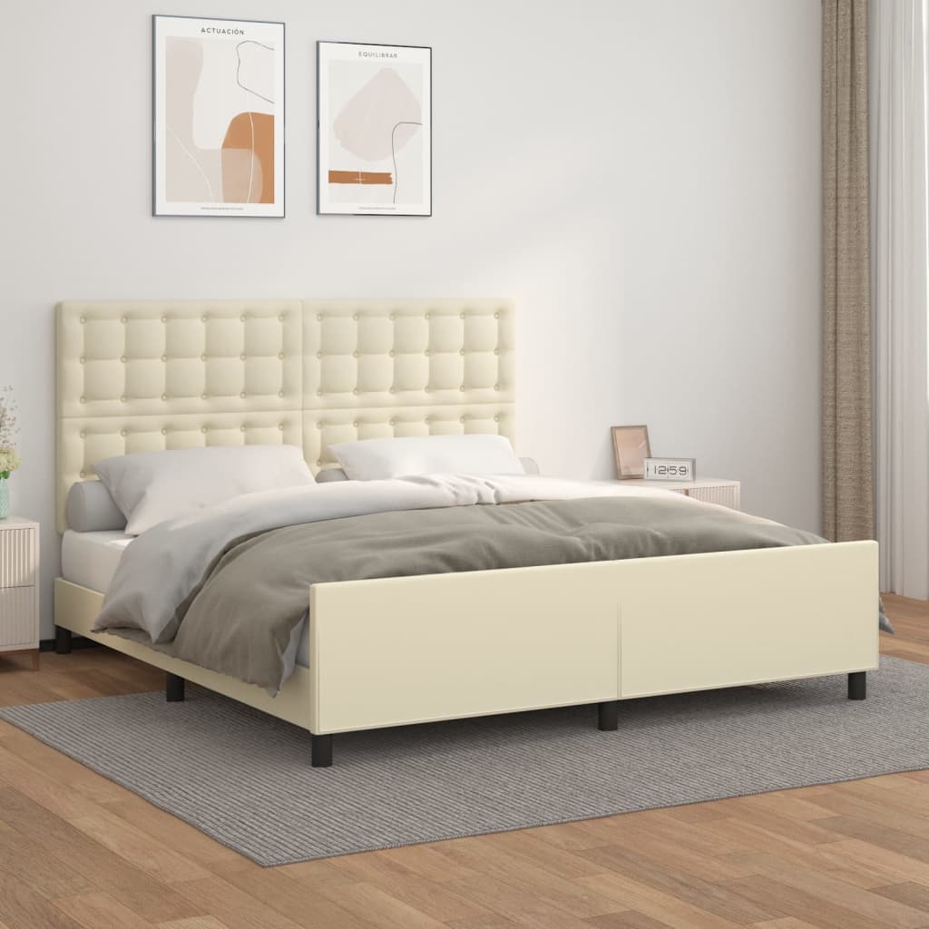 Bedframe met hoofdbord kunstleer crèmekleurig 160x200 cm is nu te koop bij PeponiXL, paradijselijk wonen!