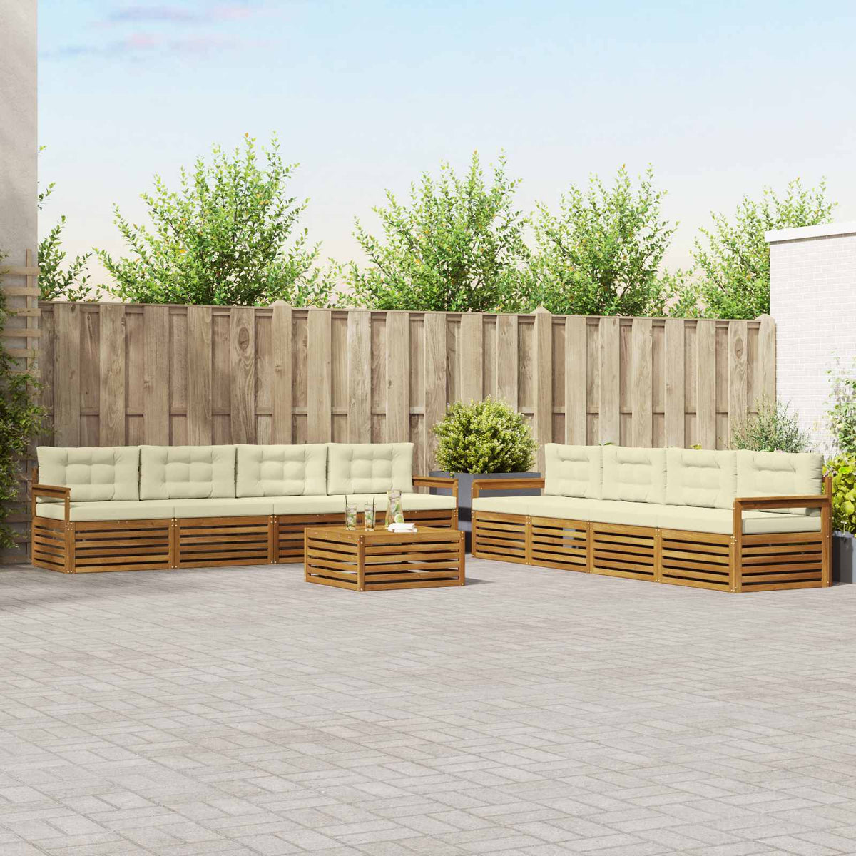 Buiten bankenset met kussen 9 pcs Natuurlijk en Crème is nu te koop bij PeponiXL, paradijselijk wonen!