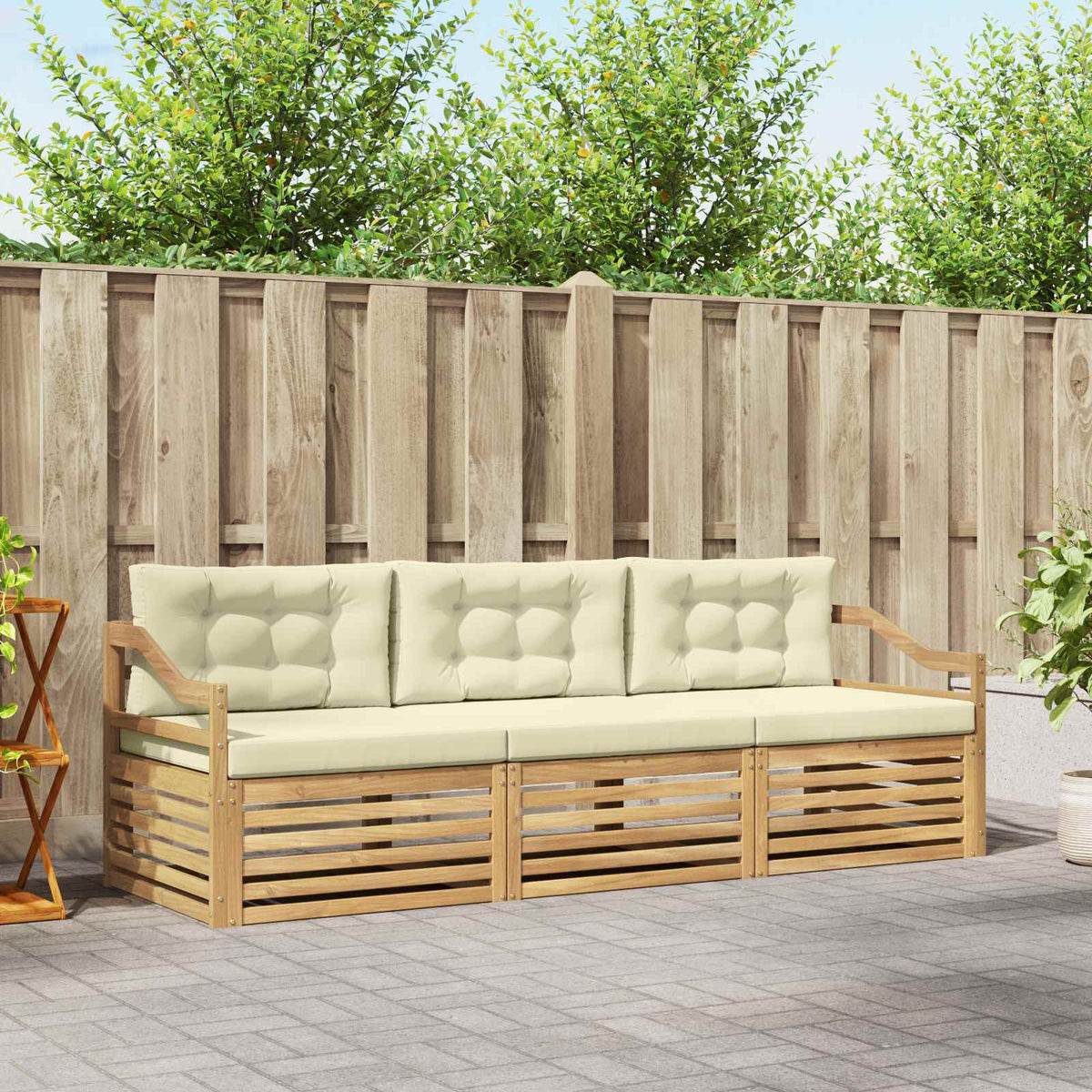 Buiten bankenset met kussen 3 pcs Wit en crèmekleurig Polyester is nu te koop bij PeponiXL, paradijselijk wonen!