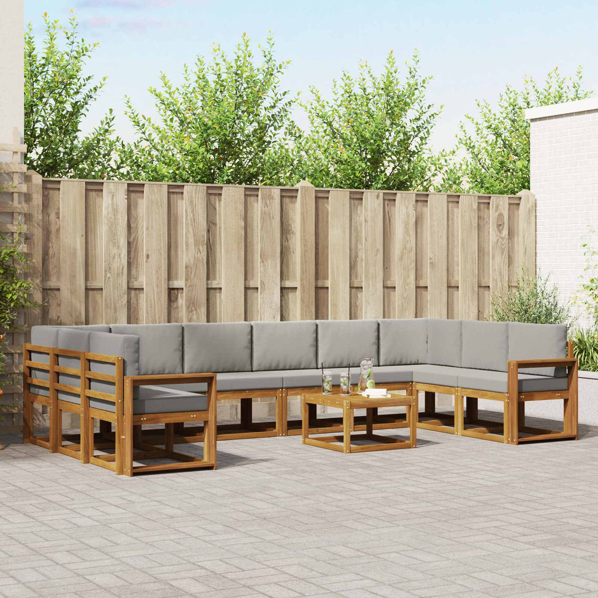 Buiten bankenset met kussen 11 pcs Natuurlijk en Lichtgrijs is nu te koop bij PeponiXL, paradijselijk wonen!