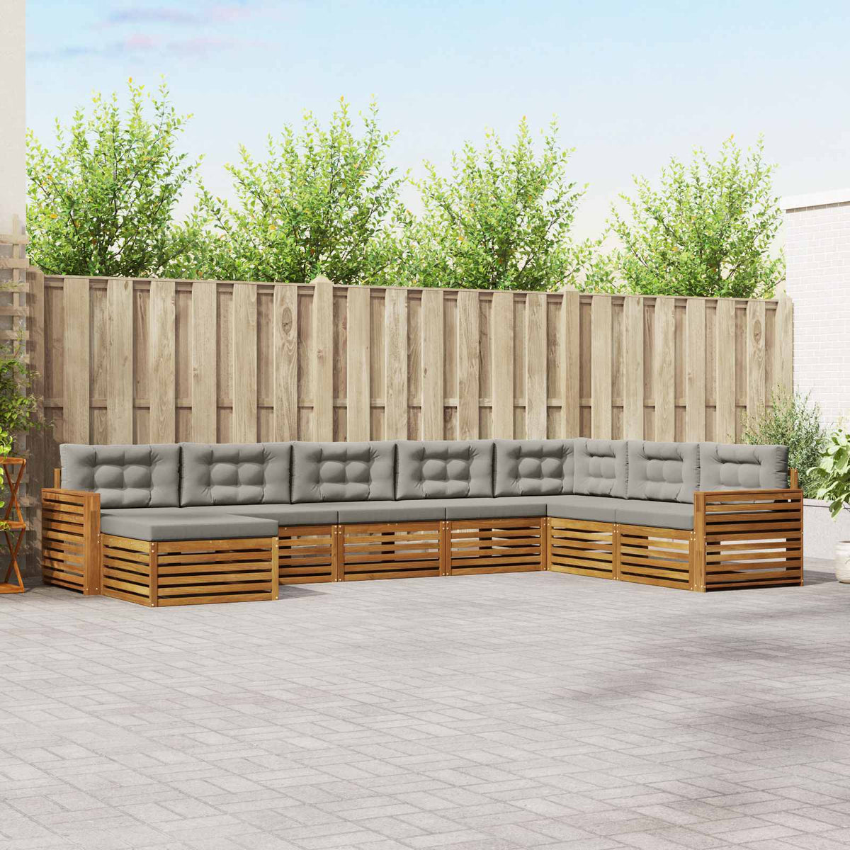 Buiten bankenset met kussen 8 pcs Natuurlijk en Lichtgrijs is nu te koop bij PeponiXL, paradijselijk wonen!