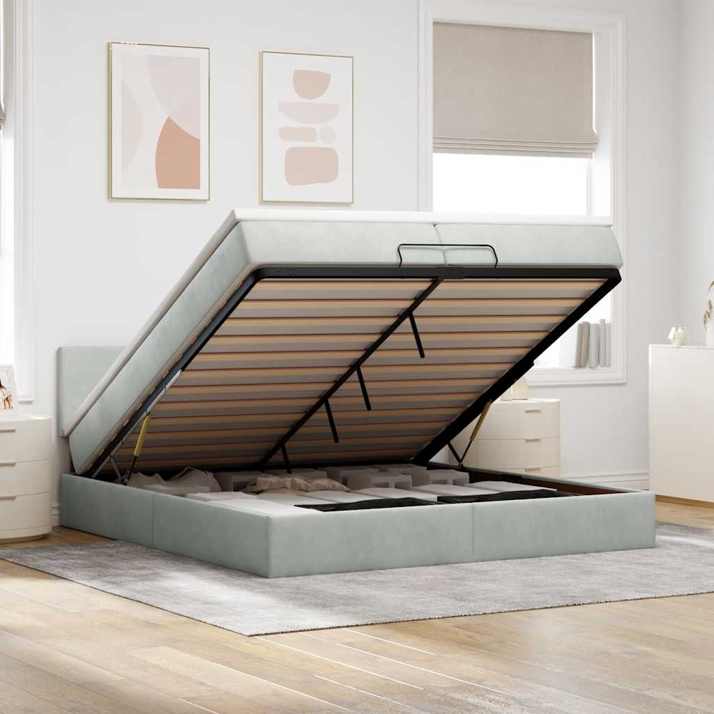 Ottoman bed met matrassen en LED's 200x200cm fluweel lichtgrijs is nu te koop bij PeponiXL, paradijselijk wonen!