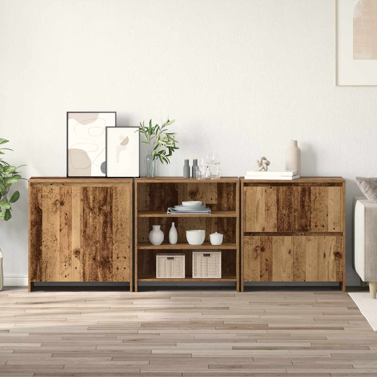 Dressoir met lade 3 pcs Oudhout 70 x 41 x 75 cm Bewerkt hout is nu te koop bij PeponiXL, paradijselijk wonen!