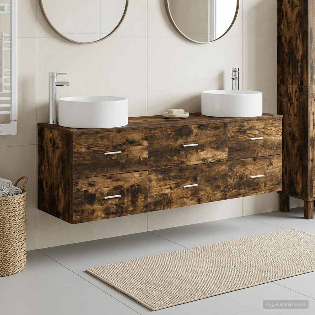 Badkamermeubelset 3 st Gerookt eiken 49,5 x 44,5 x 65,5 cm is nu te koop bij PeponiXL, paradijselijk wonen!