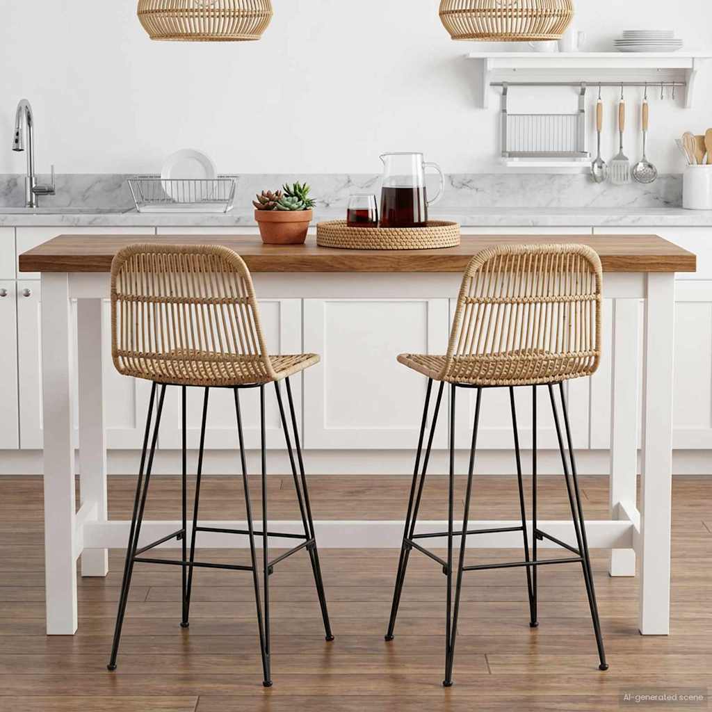Barkruk 2 pcs Naturel 44 x 55 x 109 cm Rattan en staal is nu te koop bij PeponiXL, paradijselijk wonen!