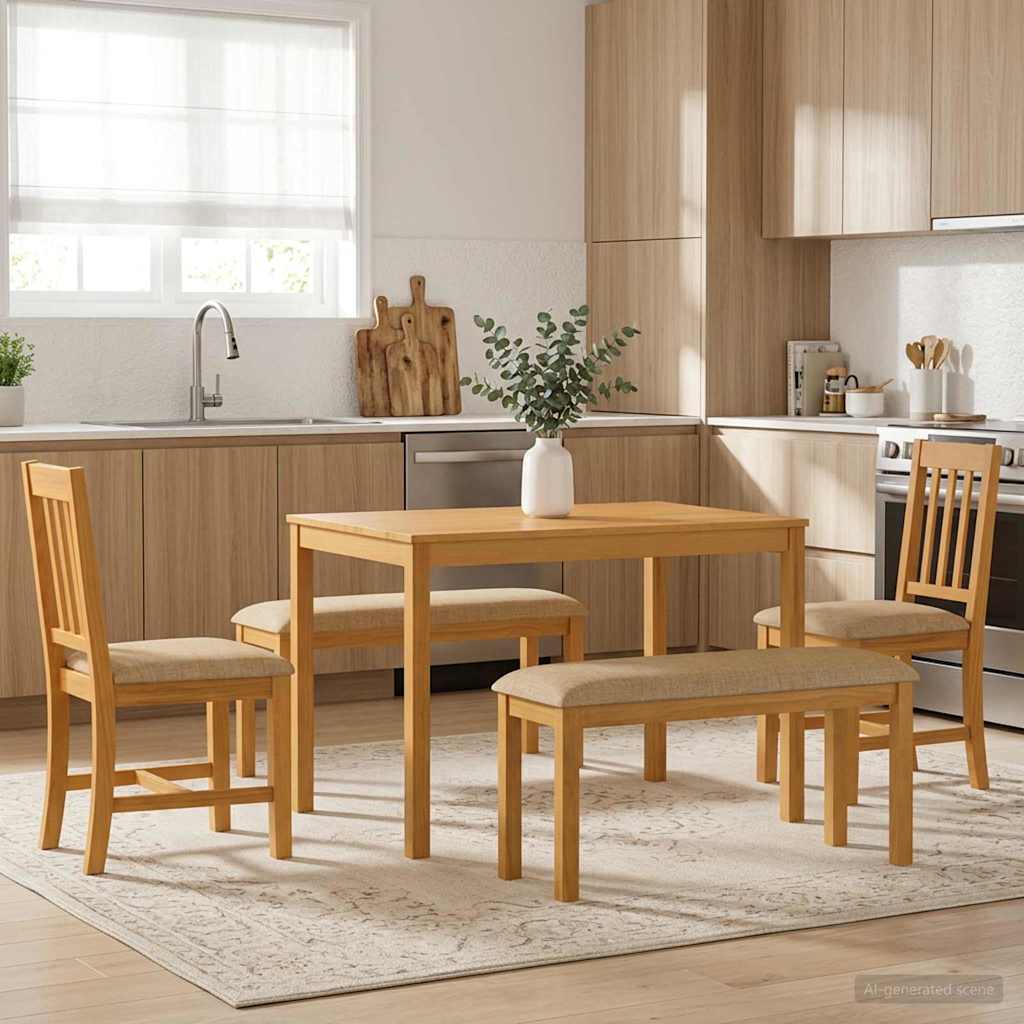 Eetkamerset 5 st Beige Massief Eikenhout is nu te koop bij PeponiXL, paradijselijk wonen!