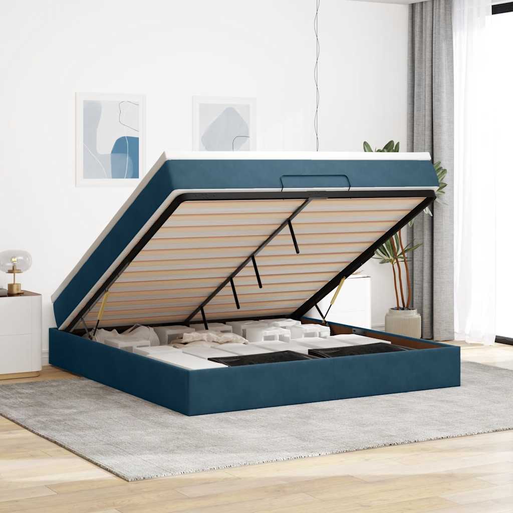 Ottoman bed met matras 160x200cm fluweel donkerblauw is nu te koop bij PeponiXL, paradijselijk wonen!