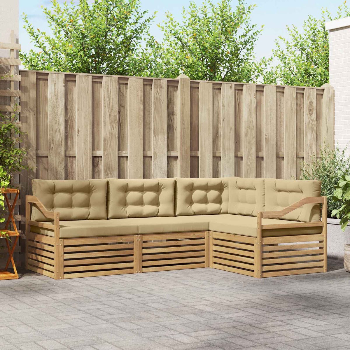Buiten bankenset 4 pcs Wit en Beige 245,5 x 166,5 x 73 cm is nu te koop bij PeponiXL, paradijselijk wonen!