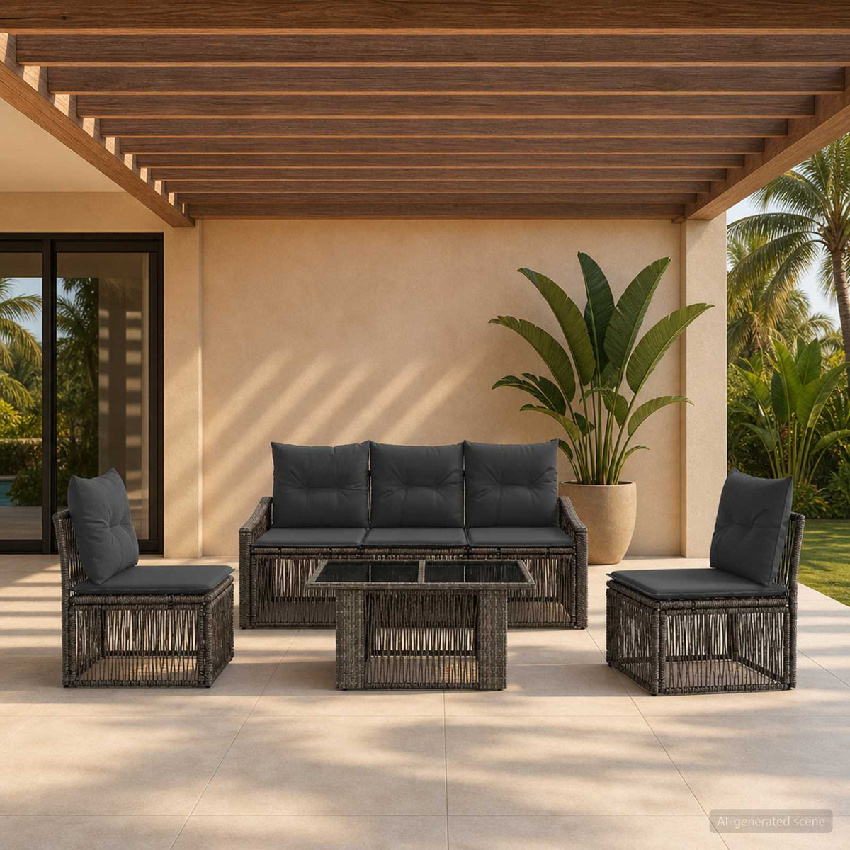 Tuinbankenset 6 st Grijs en Donkergrijs poly rattan is nu te koop bij PeponiXL, paradijselijk wonen!