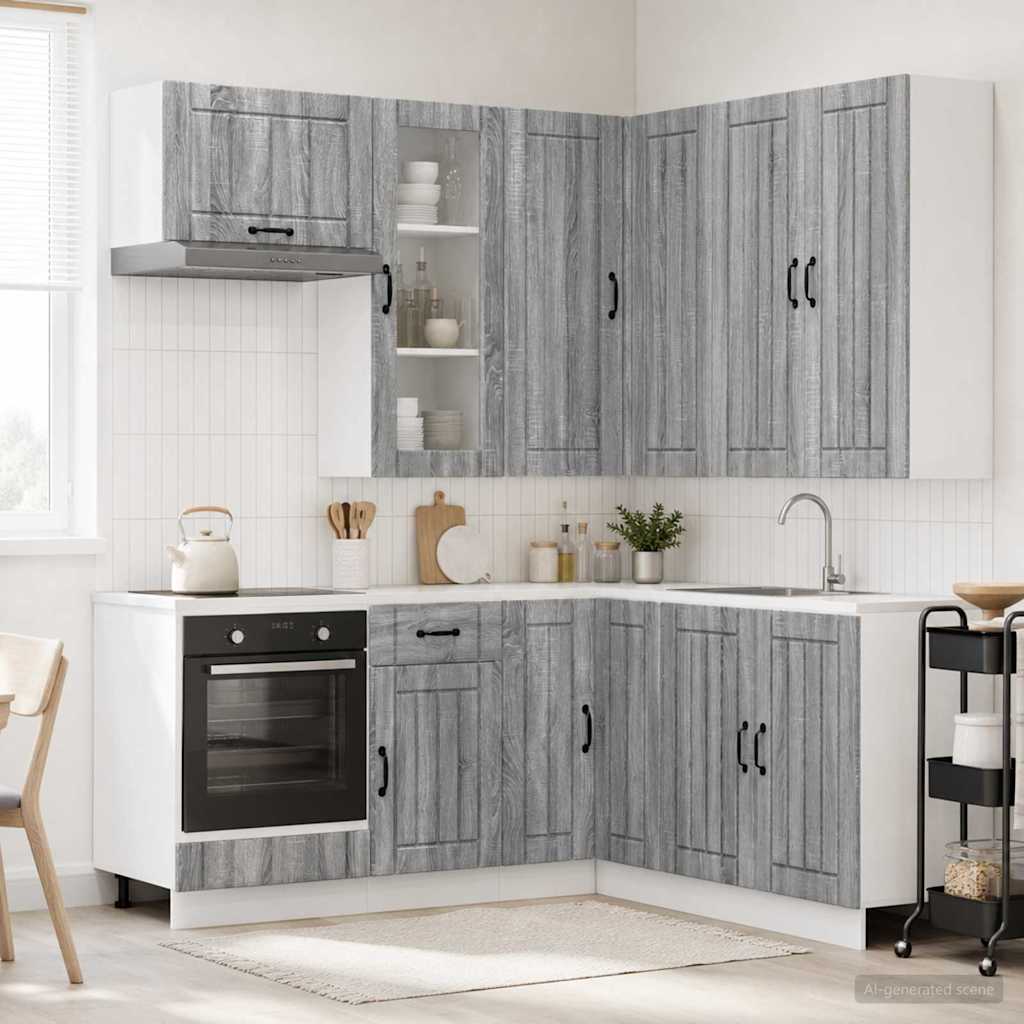 Keukenblok LUCCA 8 pcs Grijs Sonoma Bewerkt hout is nu te koop bij PeponiXL, paradijselijk wonen!