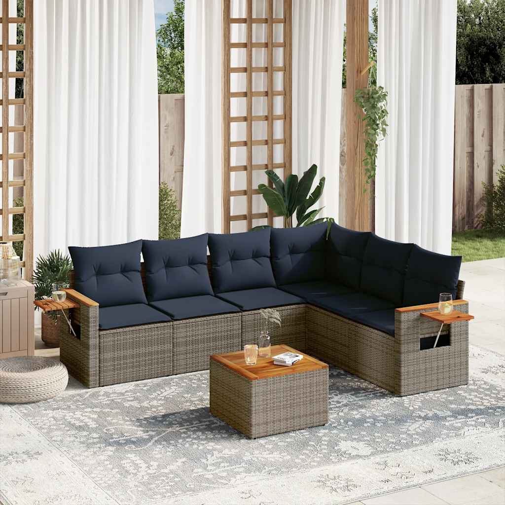 7-delige Loungeset met kussens poly rattan grijs is nu te koop bij PeponiXL, paradijselijk wonen!