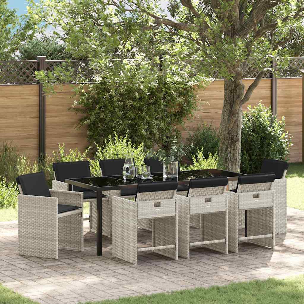 Tuin eettafelset met kussen 9 pcs Lichtgrijs poly rattan is nu te koop bij PeponiXL, paradijselijk wonen!
