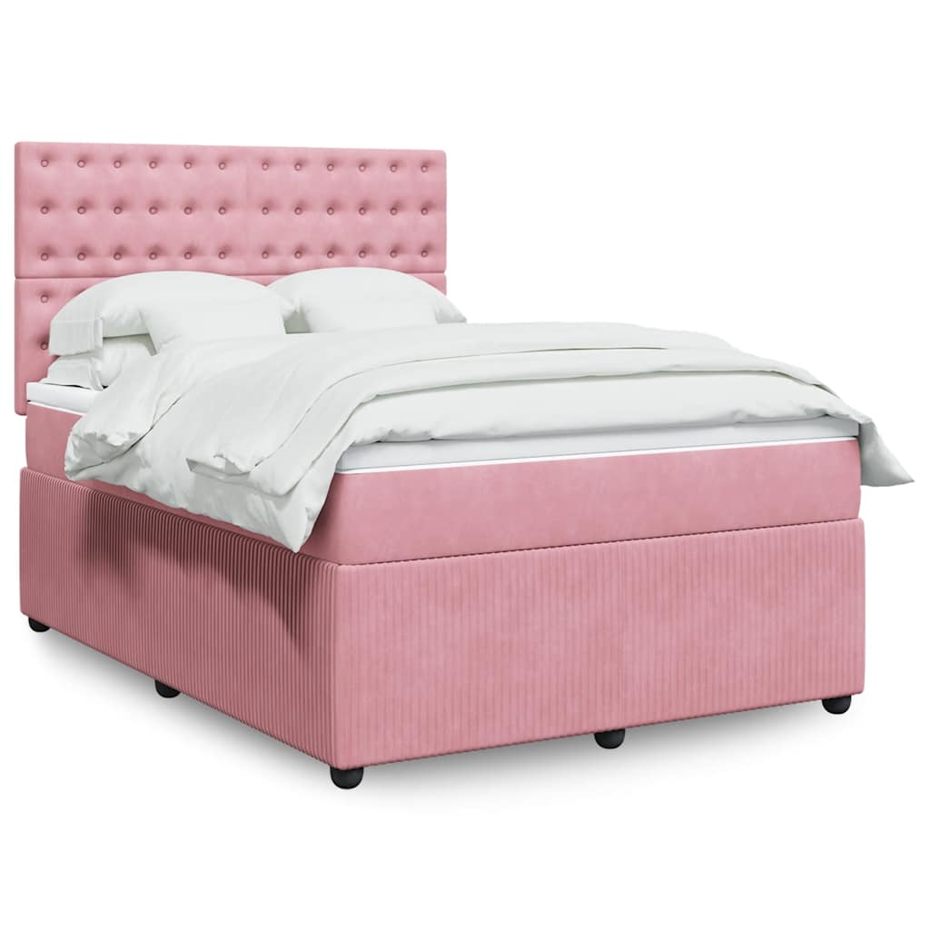 Boxspring met matras fluweel roze 160x200 cm is nu te koop bij PeponiXL, paradijselijk wonen!