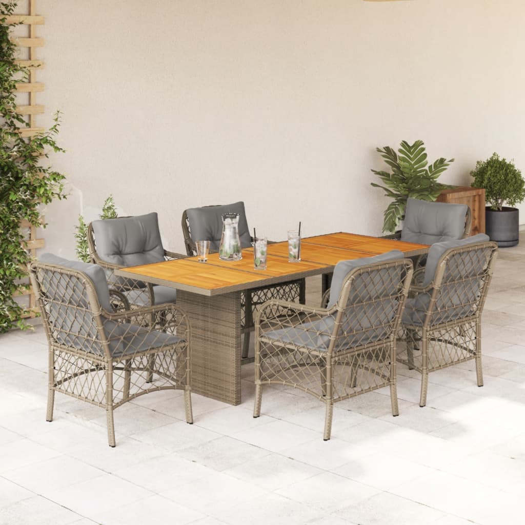 7-delige Tuinset met kussens poly rattan gemengd beige is nu te koop bij PeponiXL, paradijselijk wonen!