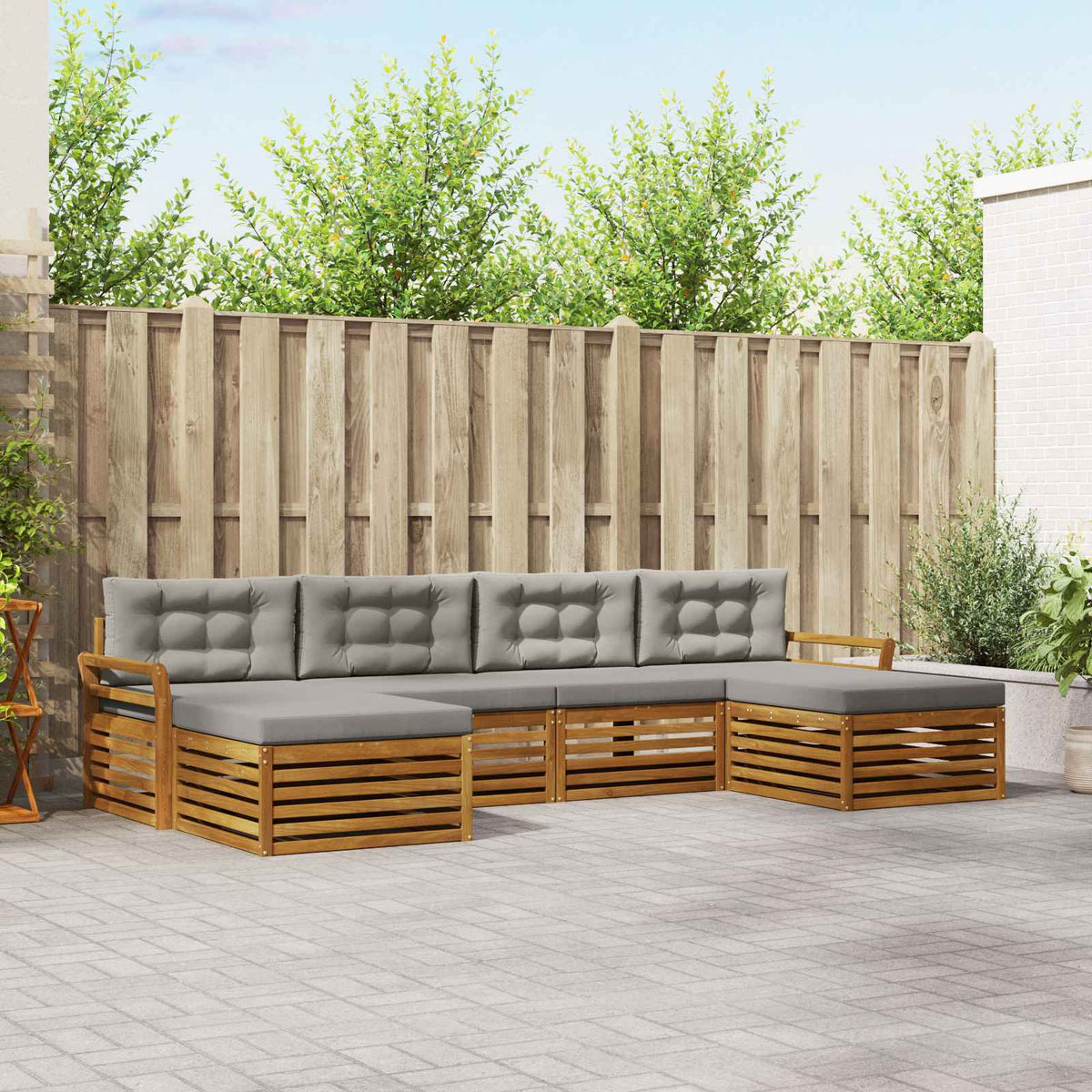 Sofa-Sets 6 pcs Natuurlijk en Lichtgrijs Massief Acaciahout is nu te koop bij PeponiXL, paradijselijk wonen!
