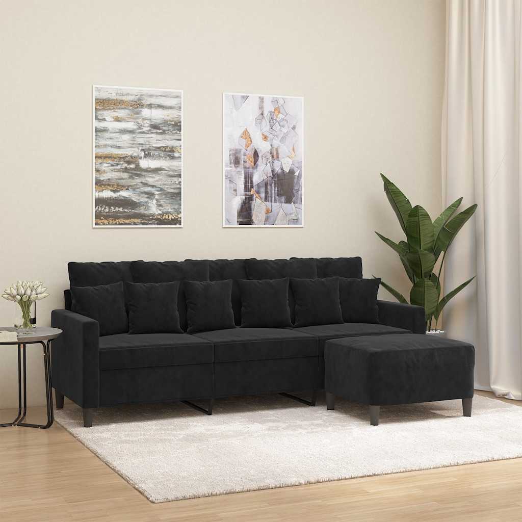 Driezitsbank met voetenbank 180 cm fluweel zwart is nu te koop bij PeponiXL, paradijselijk wonen!