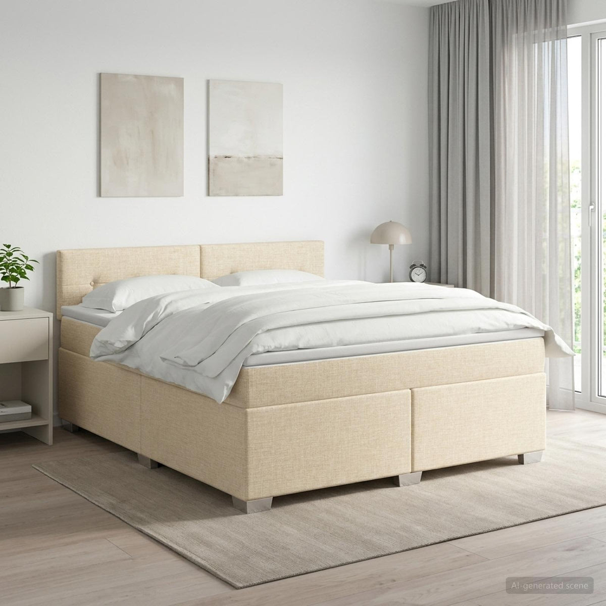 Boxspringbed met matras Crèmekleurig 140 x 200 cm Stof is nu te koop bij PeponiXL, paradijselijk wonen!