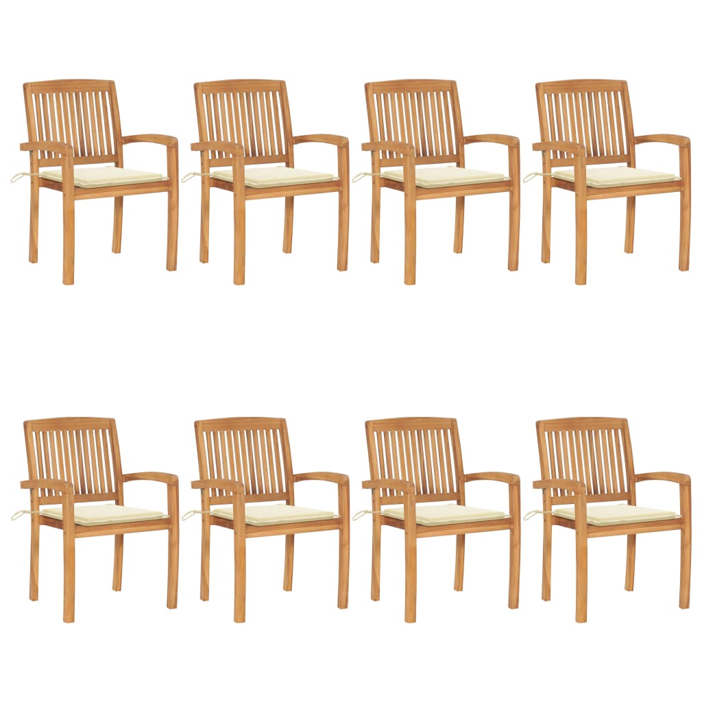 Tuinstoelen stapelbaar 8 st met kussens massief teakhout is nu te koop bij PeponiXL, paradijselijk wonen!