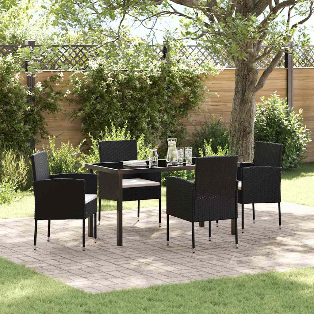 Tuin eettafelset met kussen 5 pcs Zwart poly rattan is nu te koop bij PeponiXL, paradijselijk wonen!