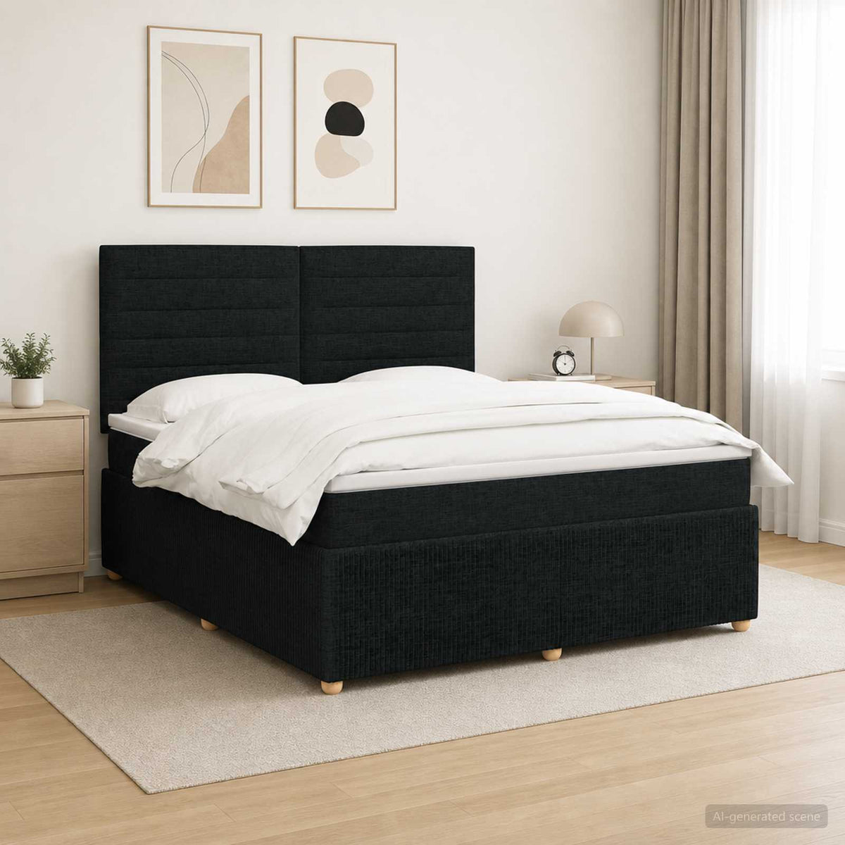 LED Boxspring Bed met Matras Zwart 180 x 200 cm Stof is nu te koop bij PeponiXL, paradijselijk wonen!