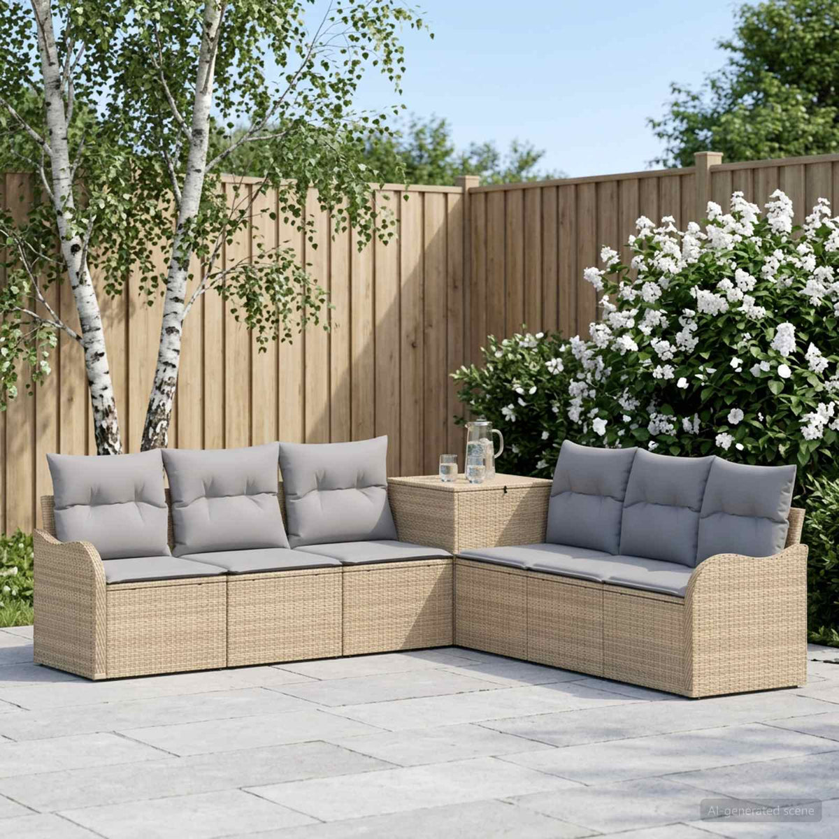 Bankstel 7 st Beige en Licht Grijs Poly Rattan en Staal is nu te koop bij PeponiXL, paradijselijk wonen!