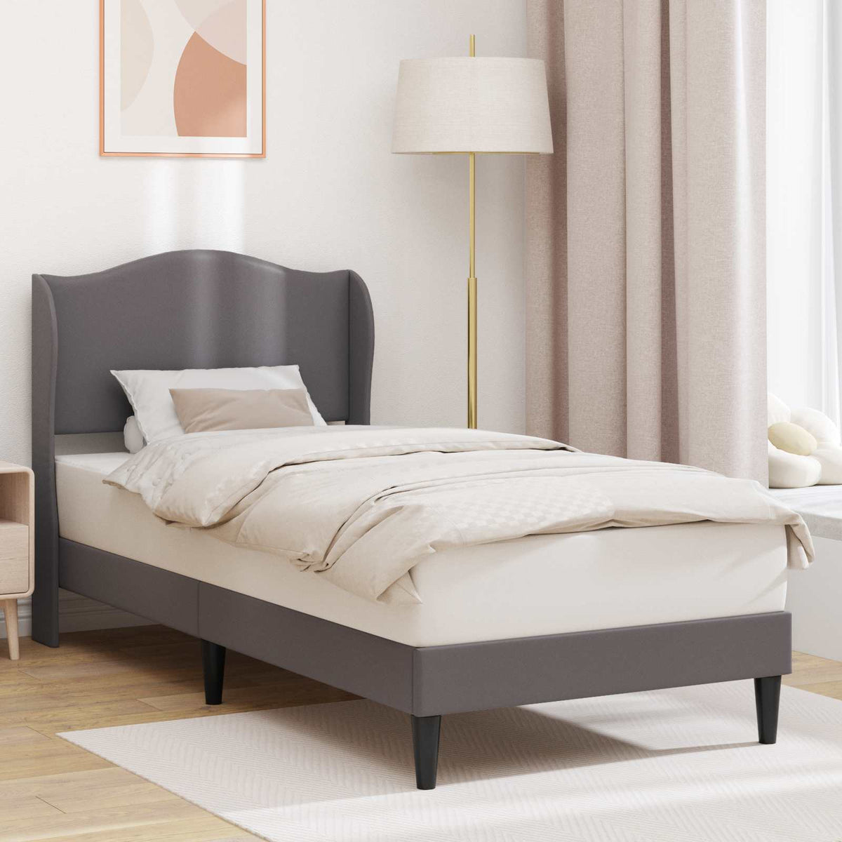Bedframe met hoofdeinde Grijs 90 x 190 cm Kunstleer is nu te koop bij PeponiXL, paradijselijk wonen!