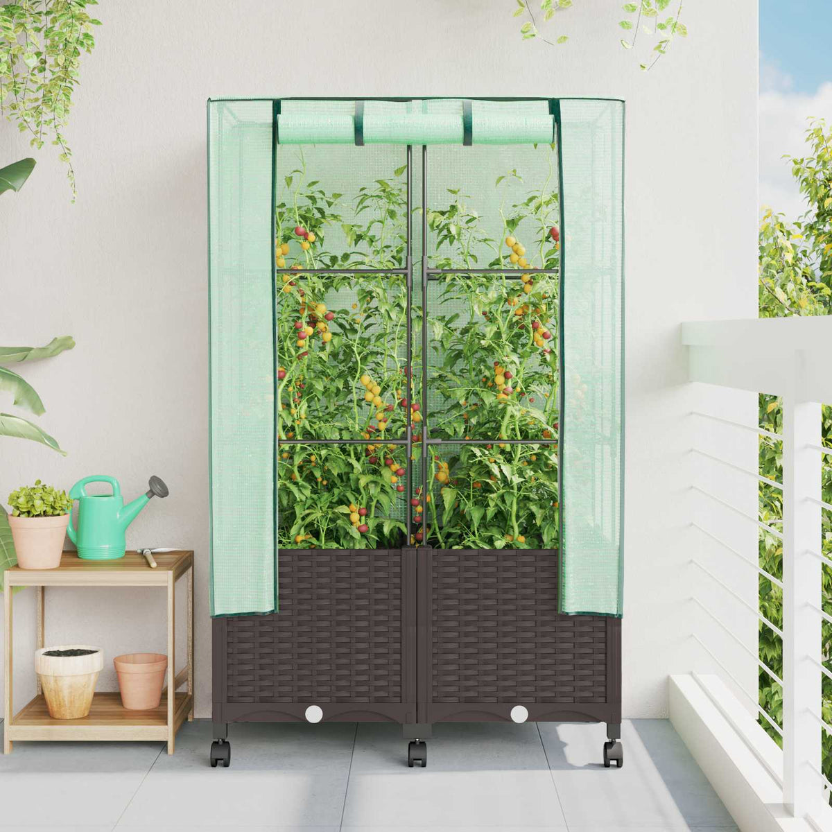 Tuinplantenbak met Kasbedekking en Wielen 2 st Bruin PP is nu te koop bij PeponiXL, paradijselijk wonen!
