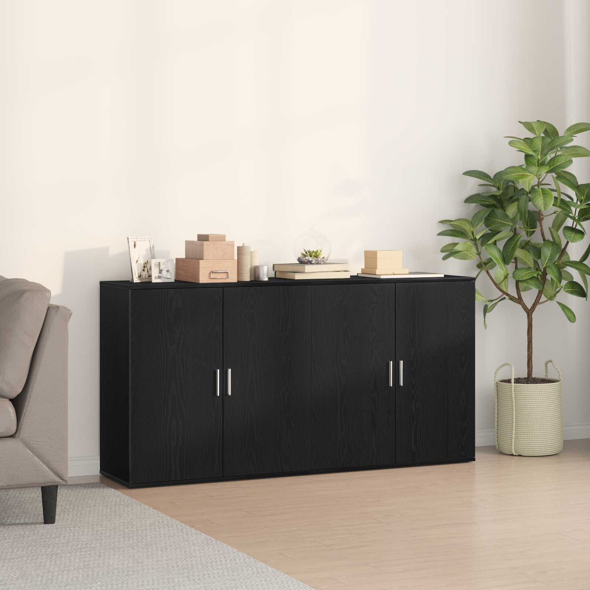 Dressoir 2 pcs Zwart Eiken 79 x 38 x 80 cm Bewerkt hout is nu te koop bij PeponiXL, paradijselijk wonen!