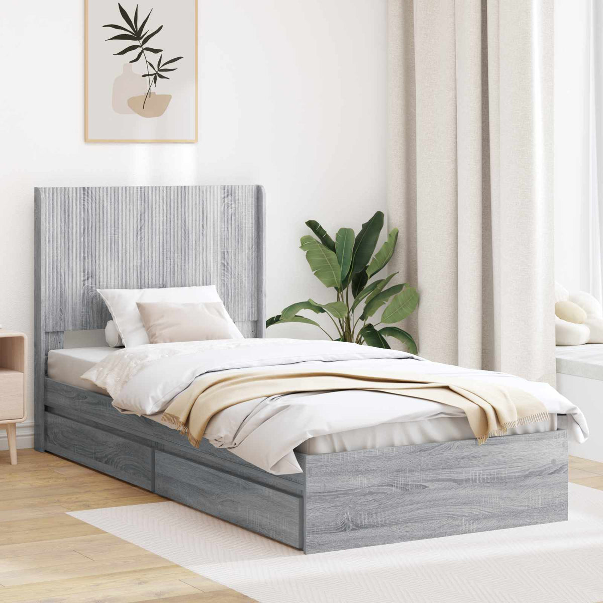 Bedframe met opbergruimte en hoofdbord Grijs Sonoma 75 x 190 cm is nu te koop bij PeponiXL, paradijselijk wonen!