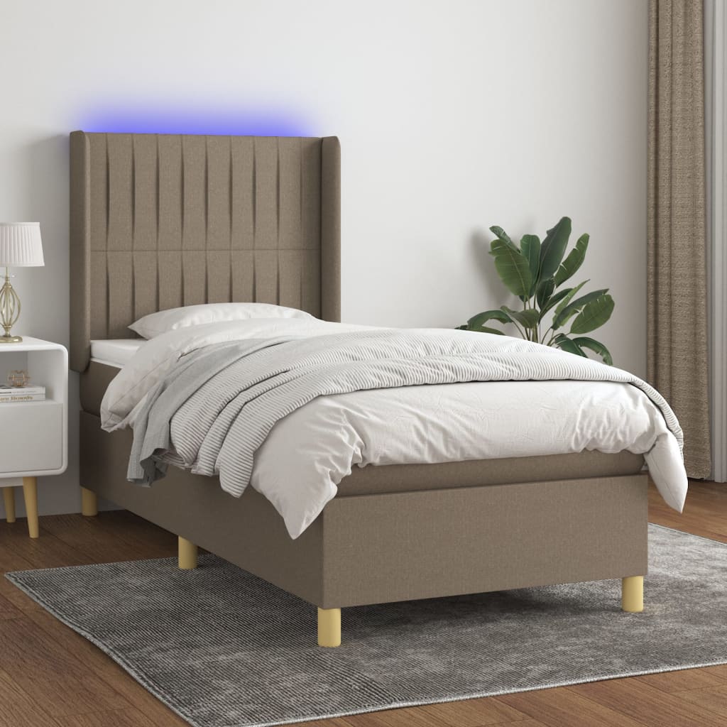 Boxspring met matras en LED stof taupe 100x200 cm is nu te koop bij PeponiXL, paradijselijk wonen!