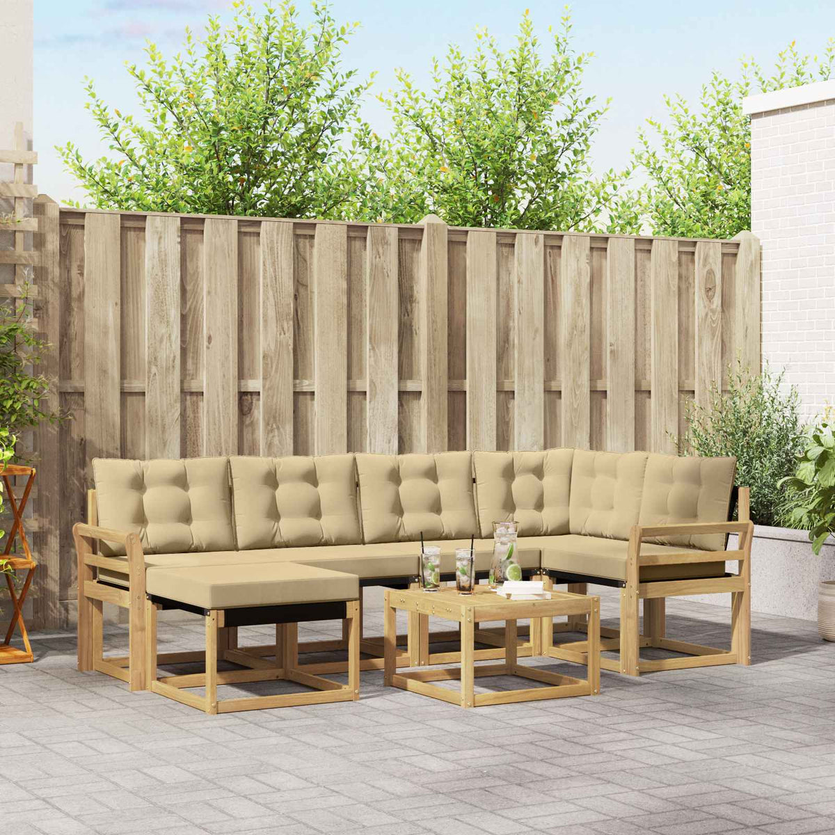 Buiten bankenset met kussen 7 pcs Wit en Beige is nu te koop bij PeponiXL, paradijselijk wonen!