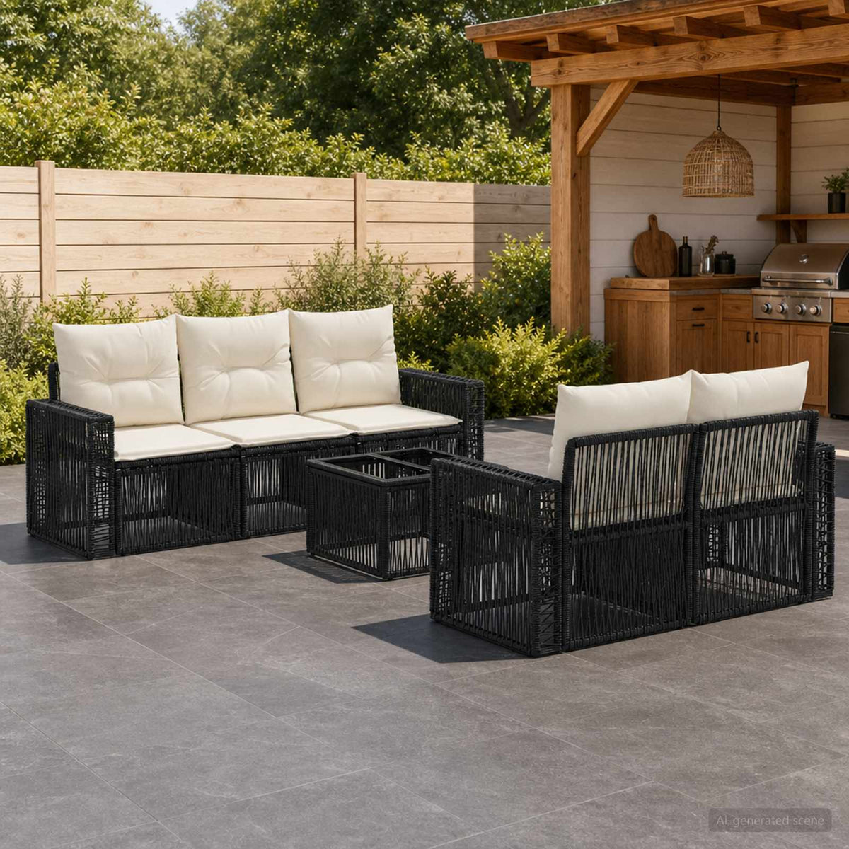 Tuinbankenset 6 st Zwart poly rattan is nu te koop bij PeponiXL, paradijselijk wonen!