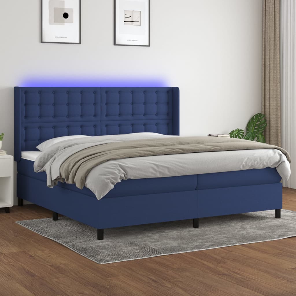 Boxspring met matras en LED stof blauw 200x200 cm is nu te koop bij PeponiXL, paradijselijk wonen!
