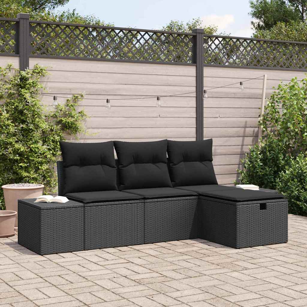 Tuin Sofa Set met kussen 4 pcs Zwart Poly riet is nu te koop bij PeponiXL, paradijselijk wonen!