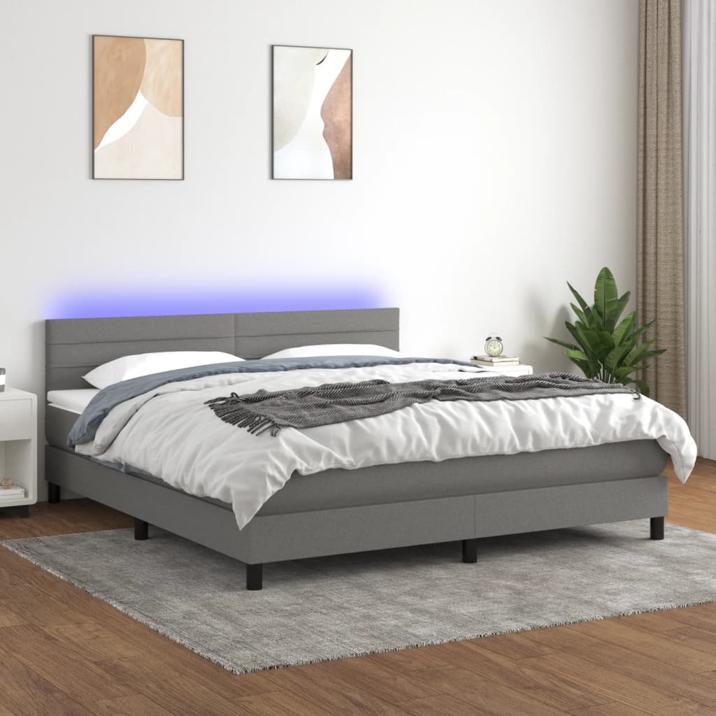 Boxspring met matras en LED stof donkergrijs 180x200 cm is nu te koop bij PeponiXL, paradijselijk wonen!
