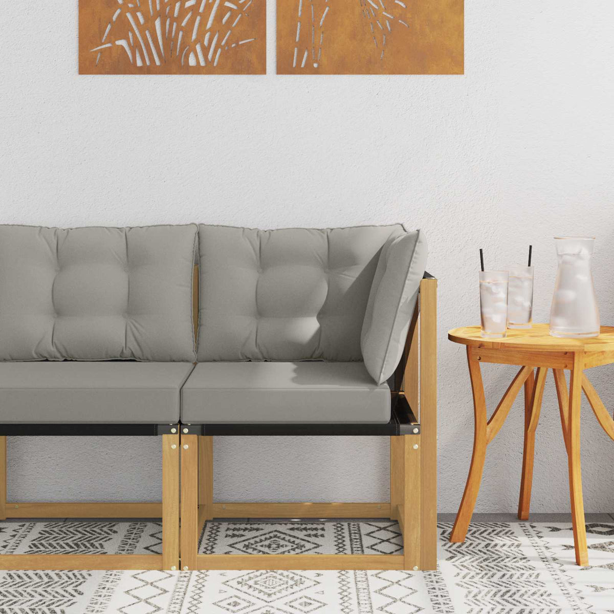Buiten Hoek Sofa Massief acaciahout en Textilene Stof Wit is nu te koop bij PeponiXL, paradijselijk wonen!