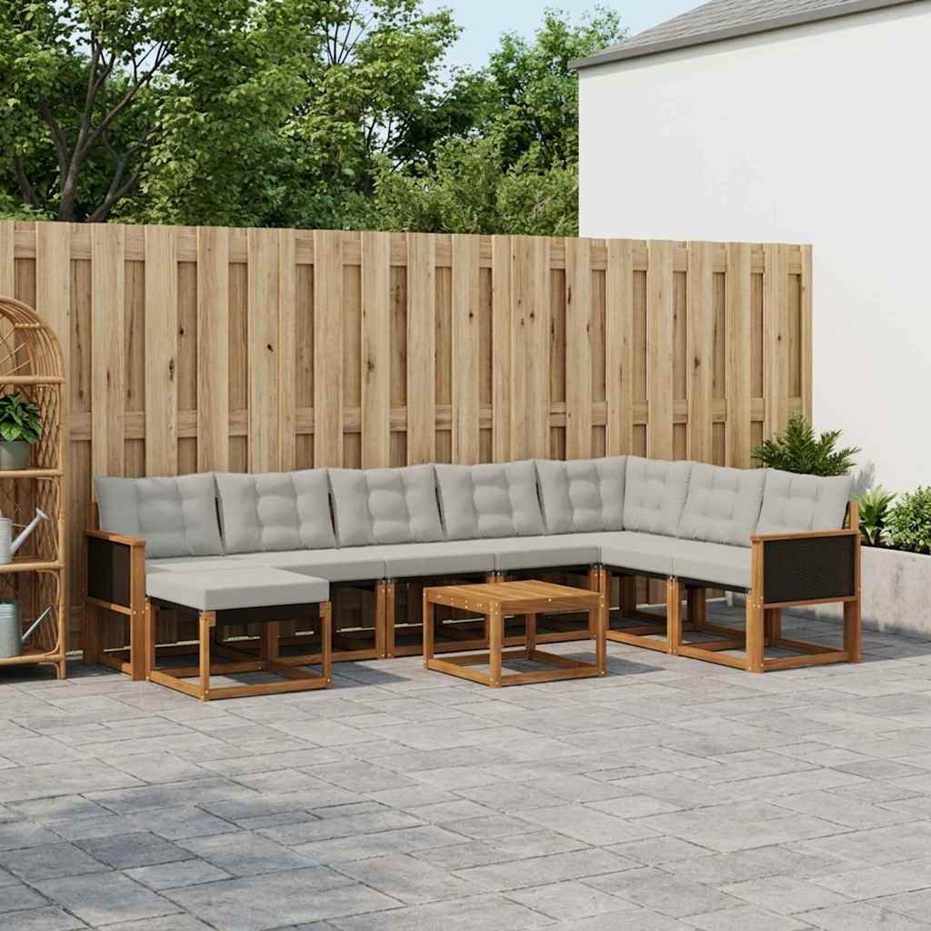 Buiten bankenset met kussen 9 pcs Natuurlijk en Lichtgrijs is nu te koop bij PeponiXL, paradijselijk wonen!