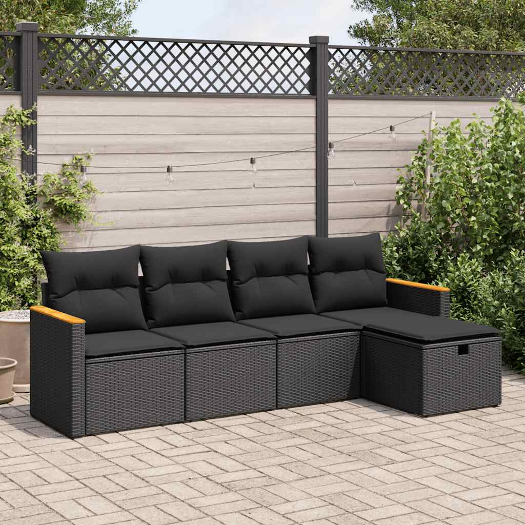 5-delige Loungeset met kussens poly rattan zwart is nu te koop bij PeponiXL, paradijselijk wonen!