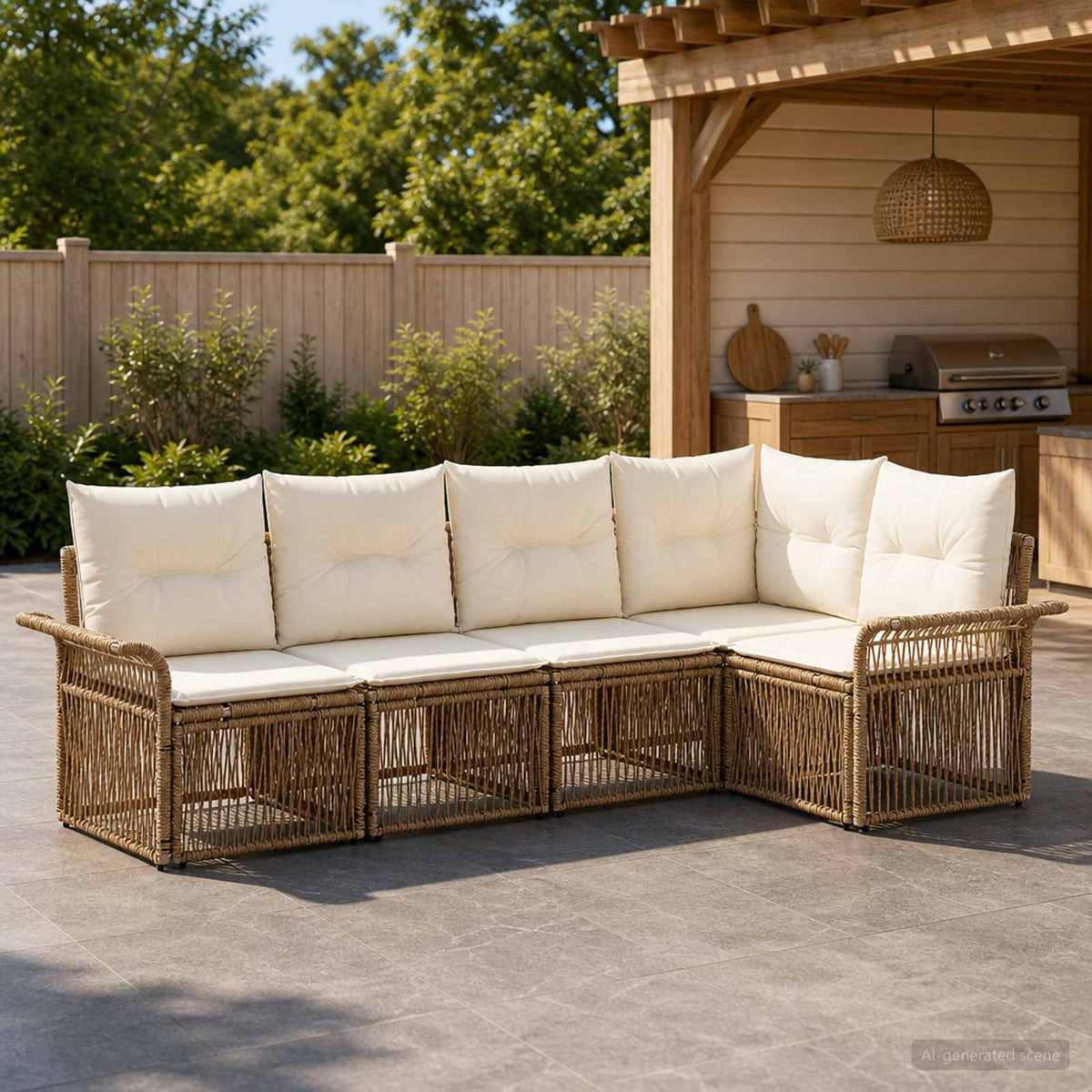 Tuinbankenset 5 pcs Beige poly rattan is nu te koop bij PeponiXL, paradijselijk wonen!